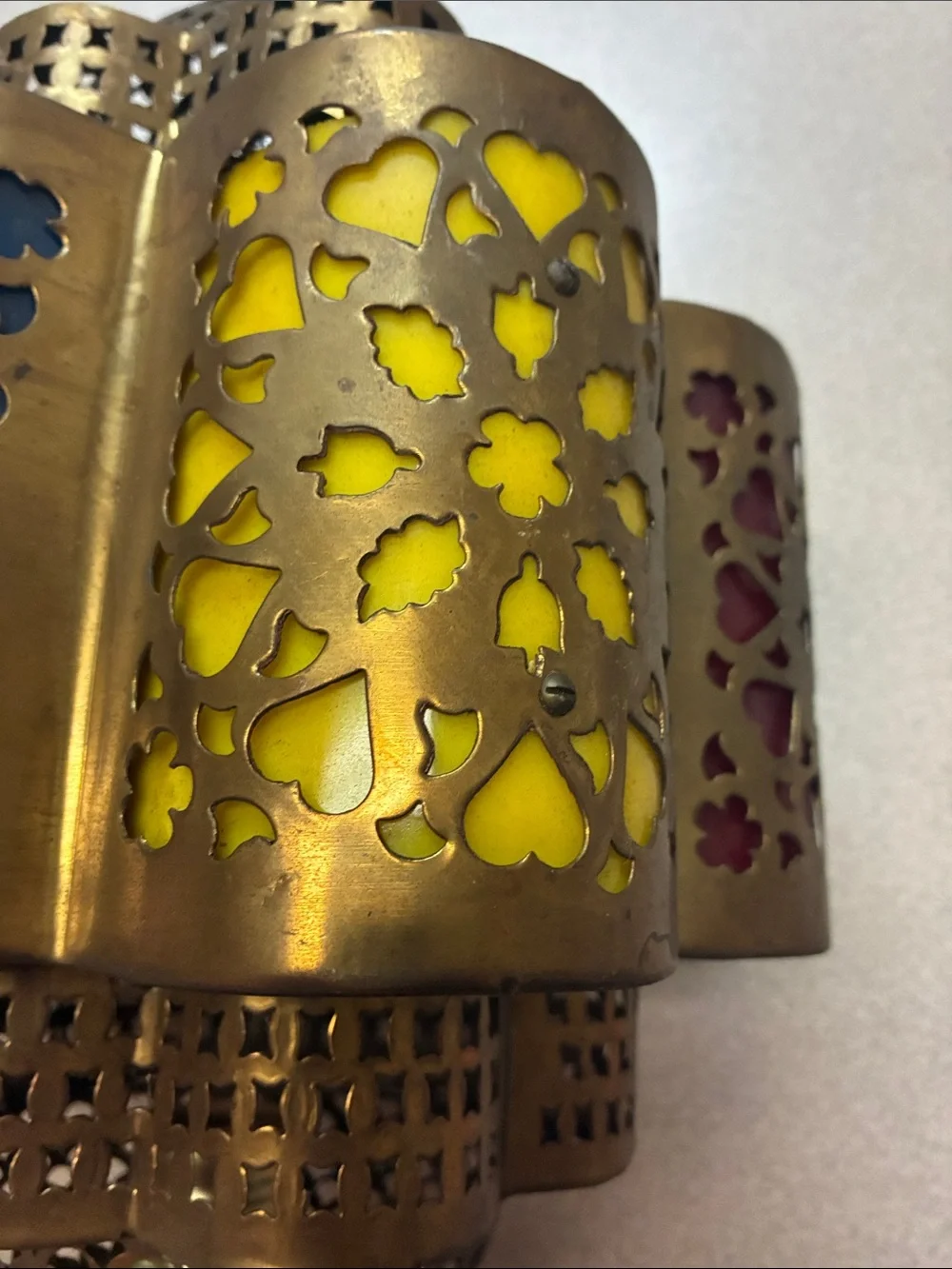 Brass Moroccan-Style Multi-Color Cutout Lantern
